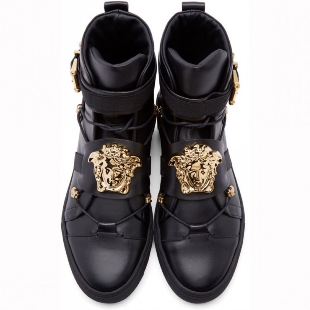 Versace Black Leather Medusa High-Top Sneakers